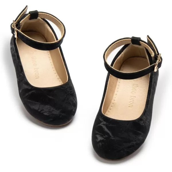 THEE BRON Toddler Little Girl Shoes Flower Mary Jane Flats Zapatos de Vestir de NiasAf466black