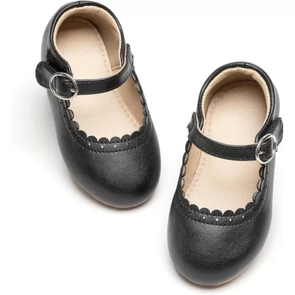THEE BRON Toddler Little Girl Shoes Flower Mary Jane Flats Zapatos de Vestir de NiasAg211black