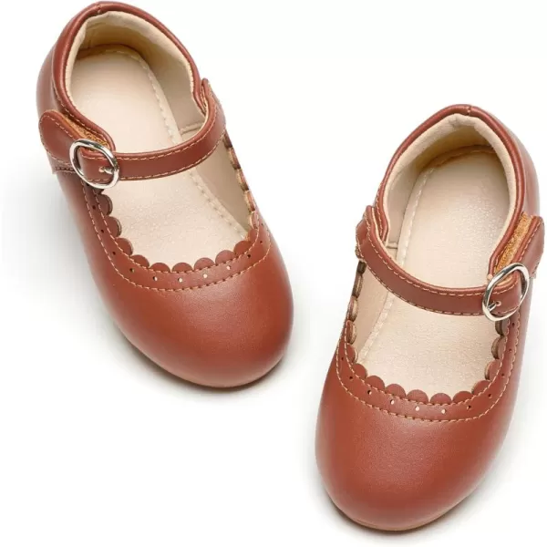 THEE BRON Toddler Little Girl Shoes Flower Mary Jane Flats Zapatos de Vestir de NiasAg211dark Brown