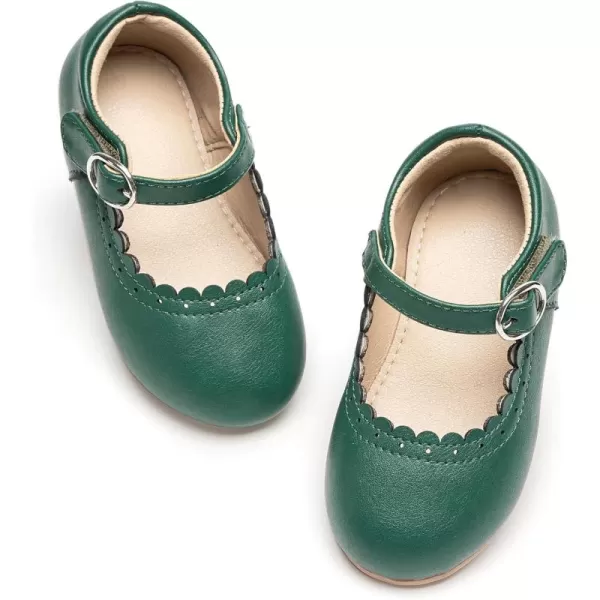 THEE BRON Toddler Little Girl Shoes Flower Mary Jane Flats Zapatos de Vestir de NiasAg211dark Green