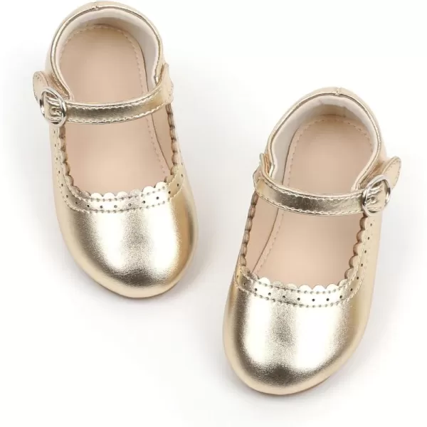 THEE BRON Toddler Little Girl Shoes Flower Mary Jane Flats Zapatos de Vestir de NiasAg211gold
