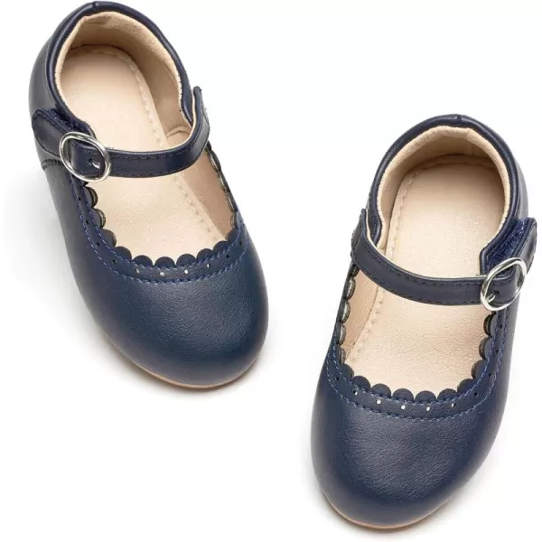 THEE BRON Toddler Little Girl Shoes Flower Mary Jane Flats Zapatos de Vestir de NiasAg211navy Blue