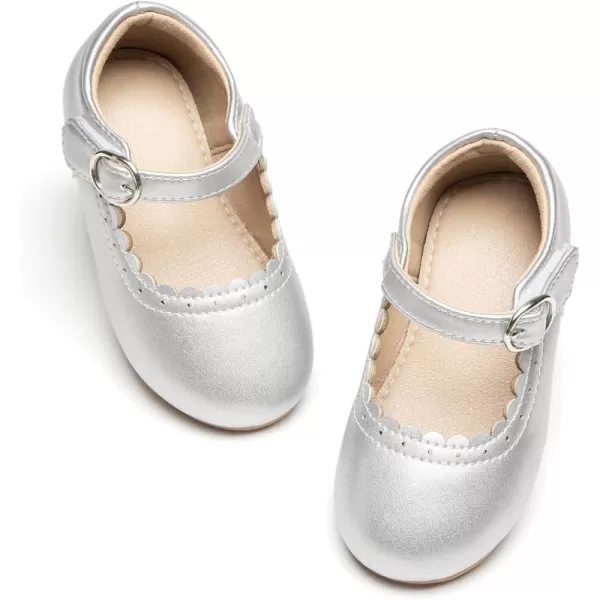 THEE BRON Toddler Little Girl Shoes Flower Mary Jane Flats Zapatos de Vestir de NiasAg211silver