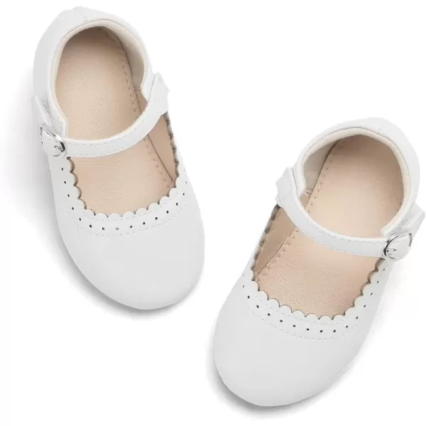 THEE BRON Toddler Little Girl Shoes Flower Mary Jane Flats Zapatos de Vestir de NiasAg211white