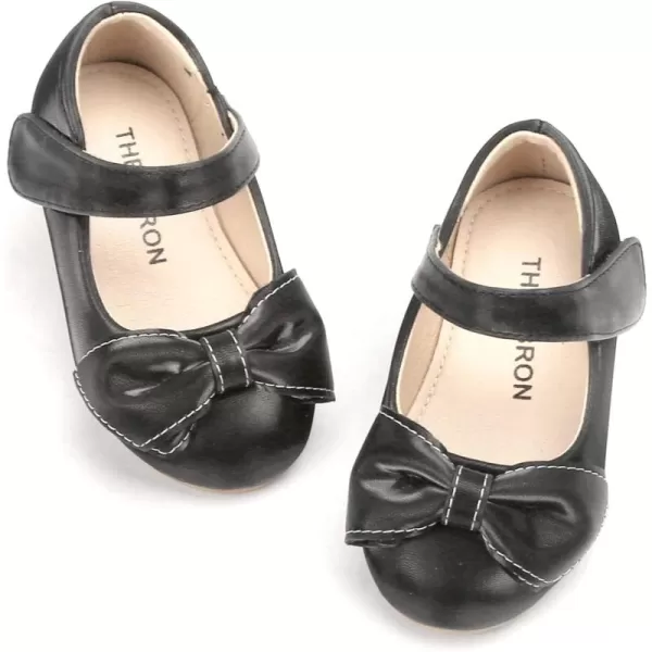 THEE BRON Toddler Little Girl Shoes Flower Mary Jane Flats Zapatos de Vestir de NiasAg270black