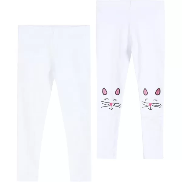 THEE BRON ToddlerLittle Girls Basic Cotton Ankle Leggings Pants11whiteCat