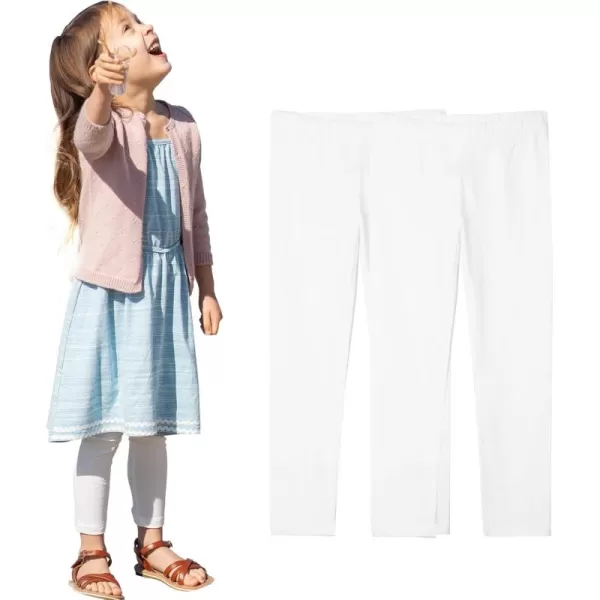 THEE BRON ToddlerLittle Girls Basic Cotton Ankle Leggings Pants2pkwhite