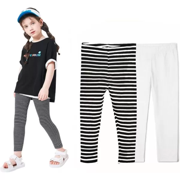 THEE BRON ToddlerLittle Girls Basic Cotton Ankle Leggings Pants2pkwhiteStripe