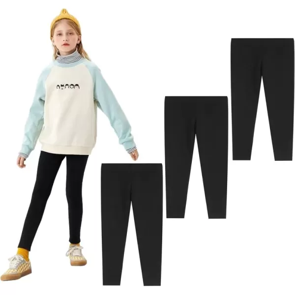 THEE BRON ToddlerLittle Girls Basic Cotton Ankle Leggings Pants3pkblack