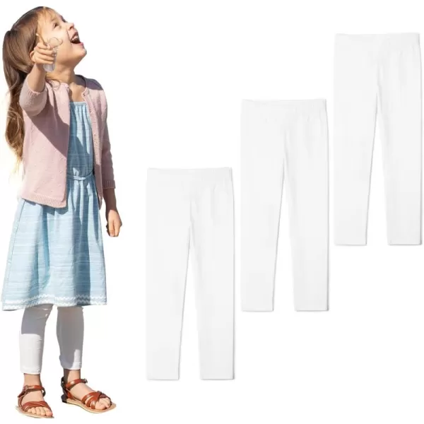 THEE BRON ToddlerLittle Girls Basic Cotton Ankle Leggings Pants3pkwhite