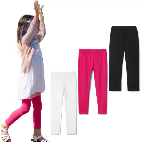 THEE BRON ToddlerLittle Girls Basic Cotton Ankle Leggings PantsBlackWhitePink