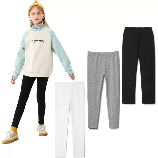 THEE BRON ToddlerLittle Girls Basic Cotton Ankle Leggings PantsWhiteGreyBlack