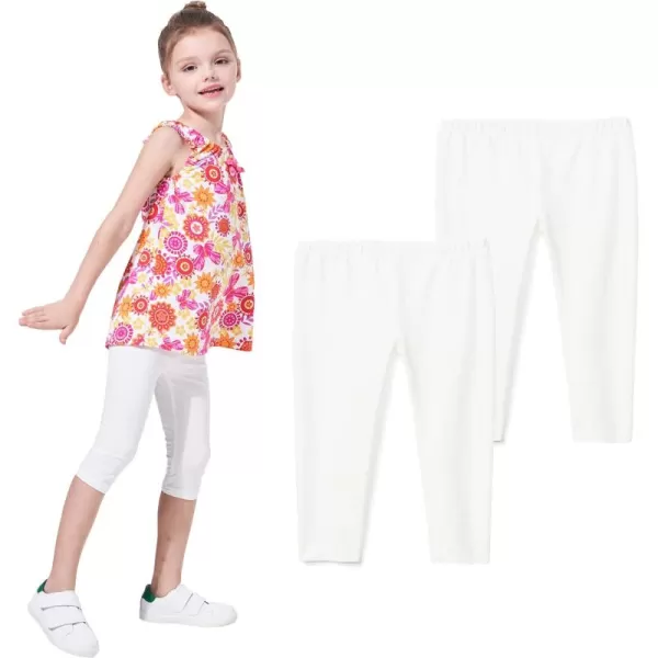 THEE BRON ToddlerLittle Girls Capri Basic Soild Leggings Kids Summer Pants2pkwhite