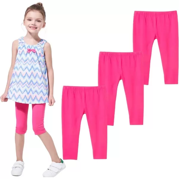 THEE BRON ToddlerLittle Girls Capri Basic Soild Leggings Kids Summer Pants3pkpink