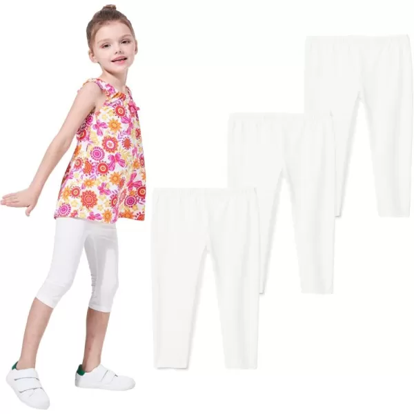 THEE BRON ToddlerLittle Girls Capri Basic Soild Leggings Kids Summer Pants3pkwhite