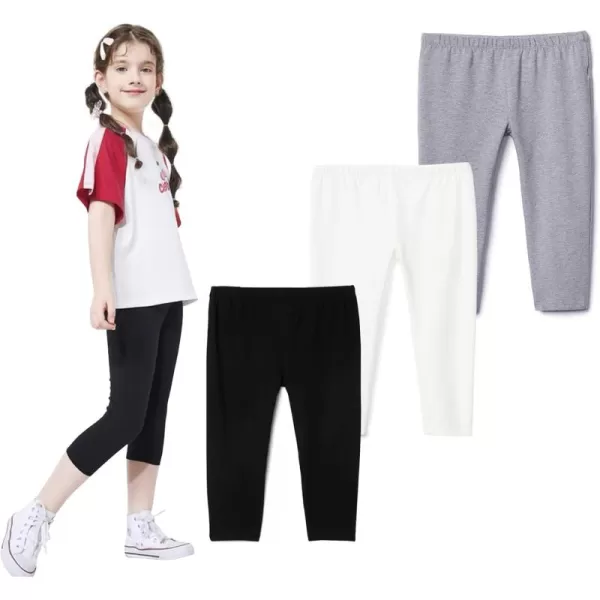 THEE BRON ToddlerLittle Girls Capri Basic Soild Leggings Kids Summer PantsFblackWhiteGrey