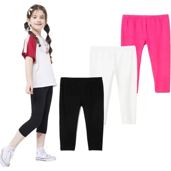 THEE BRON ToddlerLittle Girls Capri Basic Soild Leggings Kids Summer PantsFblackWhitePink