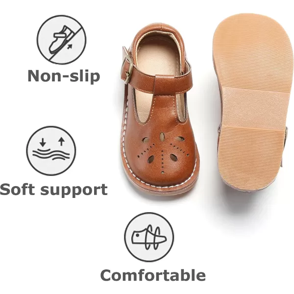 THEE BRON Girls Mary Jane Flats Toddler Kids School Uniform Party Dress ShoesA68brown