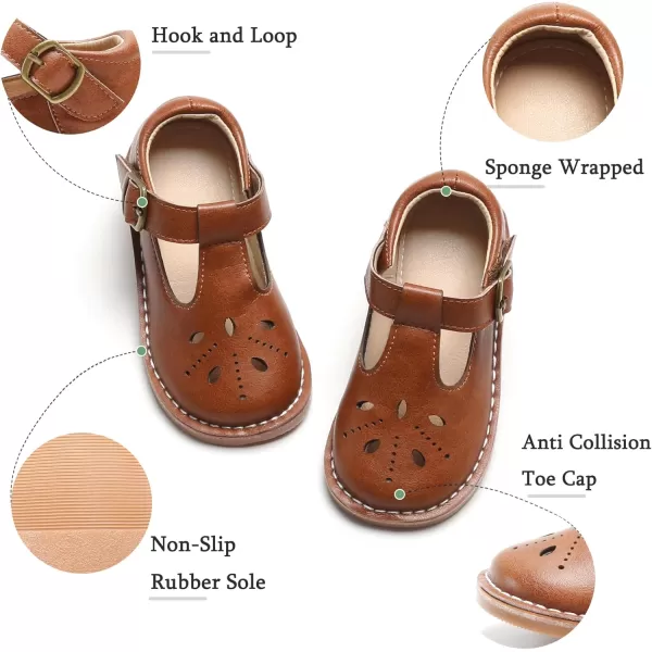 THEE BRON Girls Mary Jane Flats Toddler Kids School Uniform Party Dress ShoesA68brown