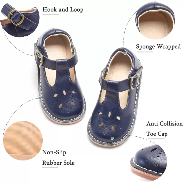 THEE BRON Girls Mary Jane Flats Toddler Kids School Uniform Party Dress ShoesA68dark Blue
