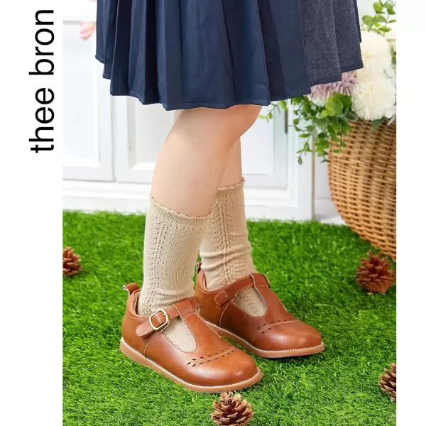 THEE BRON Girls Mary Jane Flats Toddler Kids School Uniform Party Dress ShoesA72brown