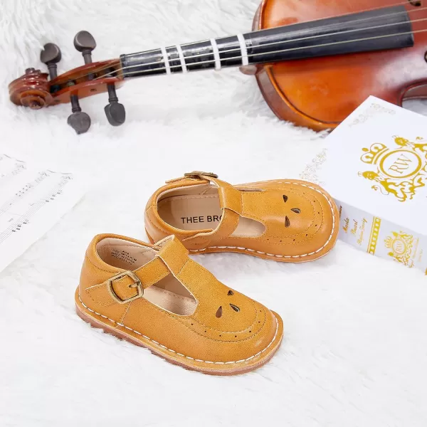 THEE BRON Girls Mary Jane Flats Toddler Kids School Uniform Party Dress ShoesA76brown