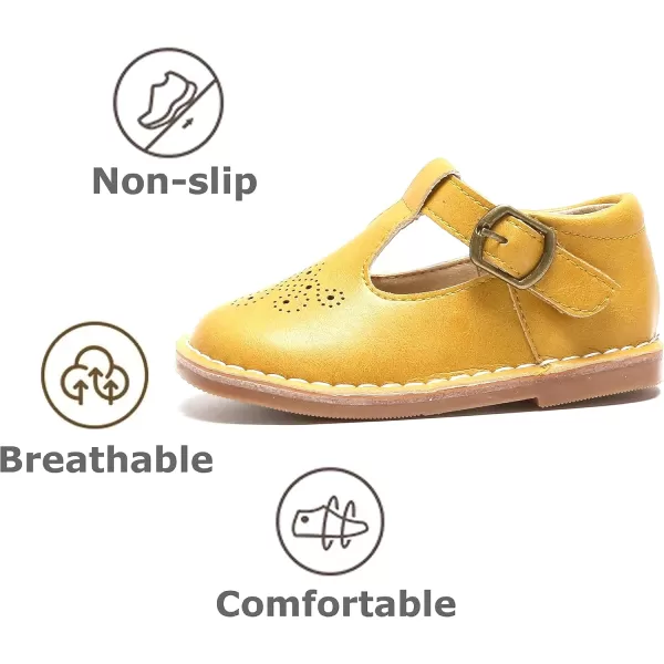 THEE BRON Girls Mary Jane Flats Toddler Kids School Uniform Party Dress ShoesA78yellow