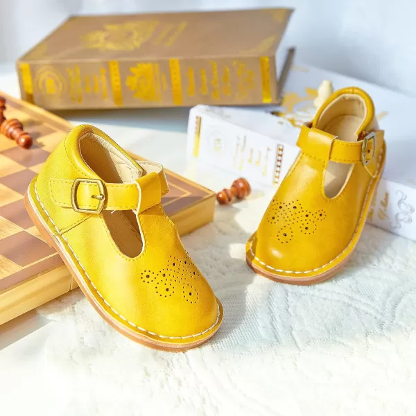 THEE BRON Girls Mary Jane Flats Toddler Kids School Uniform Party Dress ShoesA78yellow