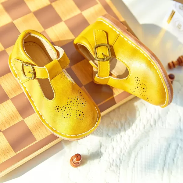THEE BRON Girls Mary Jane Flats Toddler Kids School Uniform Party Dress ShoesA78yellow