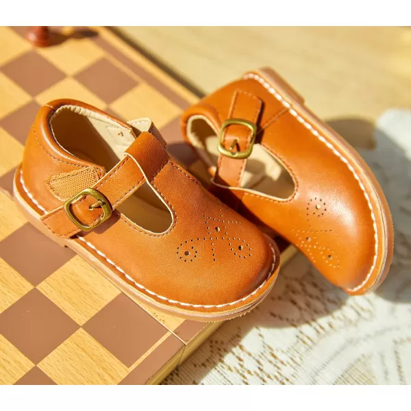 THEE BRON Girls Mary Jane Flats Toddler Kids School Uniform Party Dress ShoesA80brown