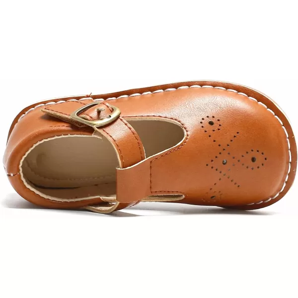 THEE BRON Girls Mary Jane Flats Toddler Kids School Uniform Party Dress ShoesA80brown