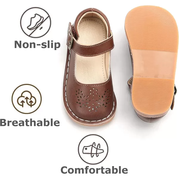 THEE BRON Girls Mary Jane Flats Toddler Kids School Uniform Party Dress ShoesAg219brown