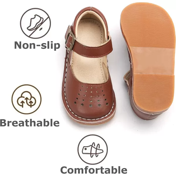 THEE BRON Girls Mary Jane Flats Toddler Kids School Uniform Party Dress ShoesAg221brown