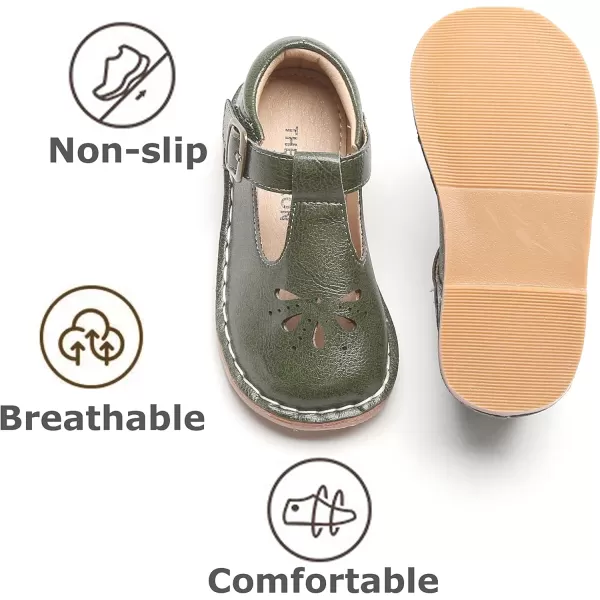 THEE BRON Girls Mary Jane Flats Toddler Kids School Uniform Party Dress ShoesAg230green