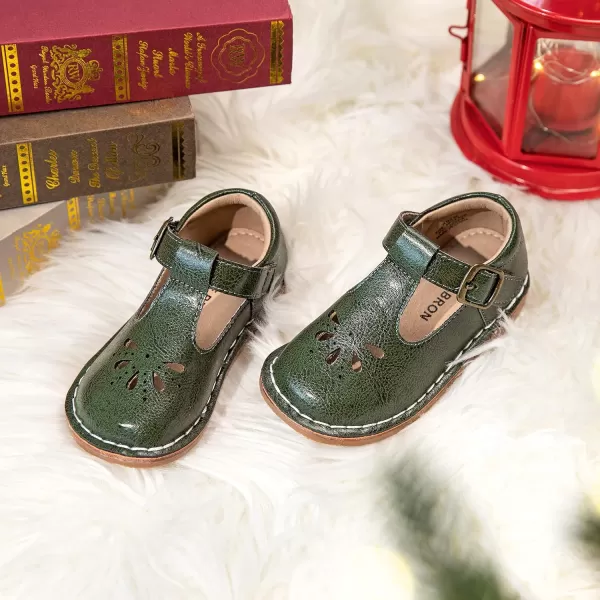 THEE BRON Girls Mary Jane Flats Toddler Kids School Uniform Party Dress ShoesAg230green