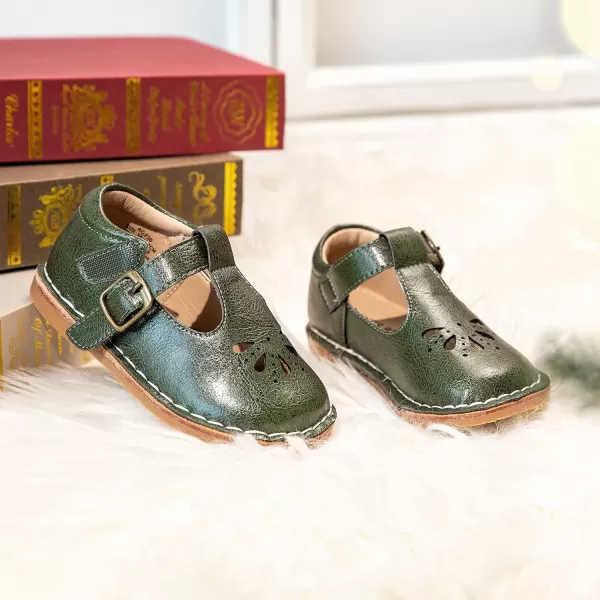 THEE BRON Girls Mary Jane Flats Toddler Kids School Uniform Party Dress ShoesAg230green