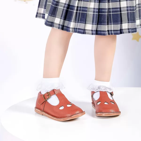 THEE BRON Girls Mary Jane Flats Toddler Kids School Uniform Party Dress ShoesAg232brown
