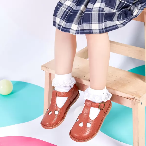 THEE BRON Girls Mary Jane Flats Toddler Kids School Uniform Party Dress ShoesAg232brown