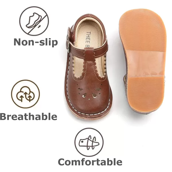 THEE BRON Girls Mary Jane Flats Toddler Kids School Uniform Party Dress ShoesAg284brown