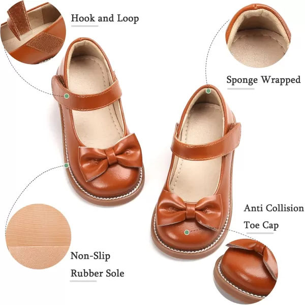 THEE BRON Girls Mary Jane Flats Toddler Kids School Uniform Party Dress ShoesAx302brown