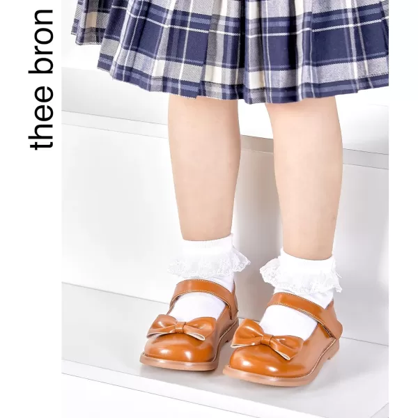 THEE BRON Girls Mary Jane Flats Toddler Kids School Uniform Party Dress ShoesAx302brown