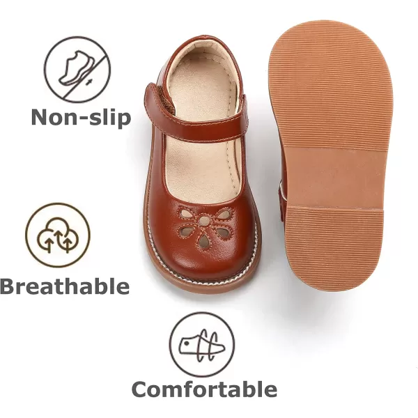 THEE BRON Girls Mary Jane Flats Toddler Kids School Uniform Party Dress ShoesAx304brown