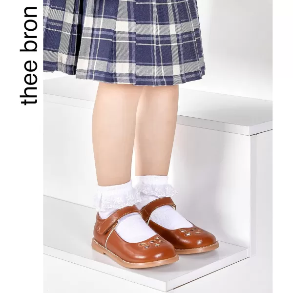 THEE BRON Girls Mary Jane Flats Toddler Kids School Uniform Party Dress ShoesAx304brown