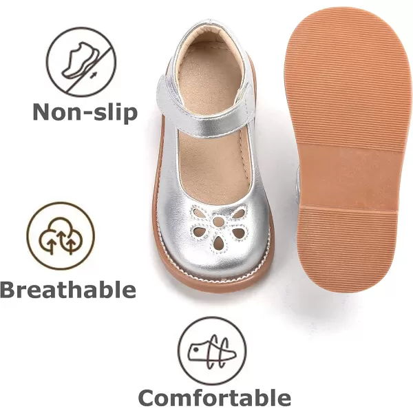 THEE BRON Girls Mary Jane Flats Toddler Kids School Uniform Party Dress ShoesAx304silver