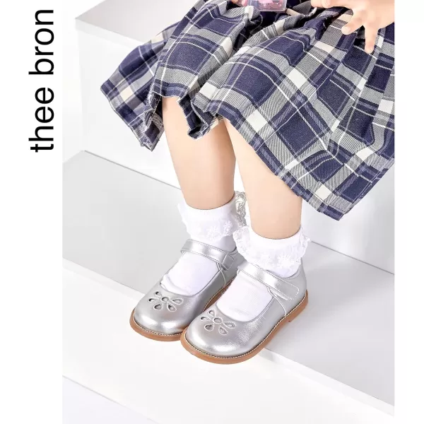 THEE BRON Girls Mary Jane Flats Toddler Kids School Uniform Party Dress ShoesAx304silver