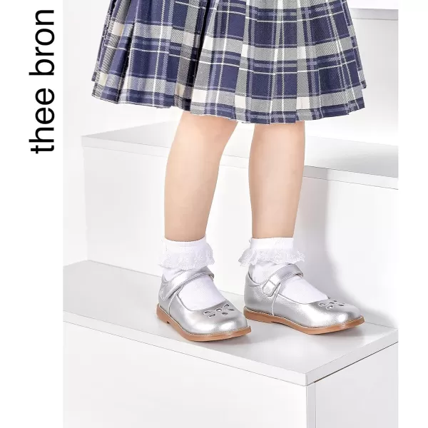 THEE BRON Girls Mary Jane Flats Toddler Kids School Uniform Party Dress ShoesAx304silver