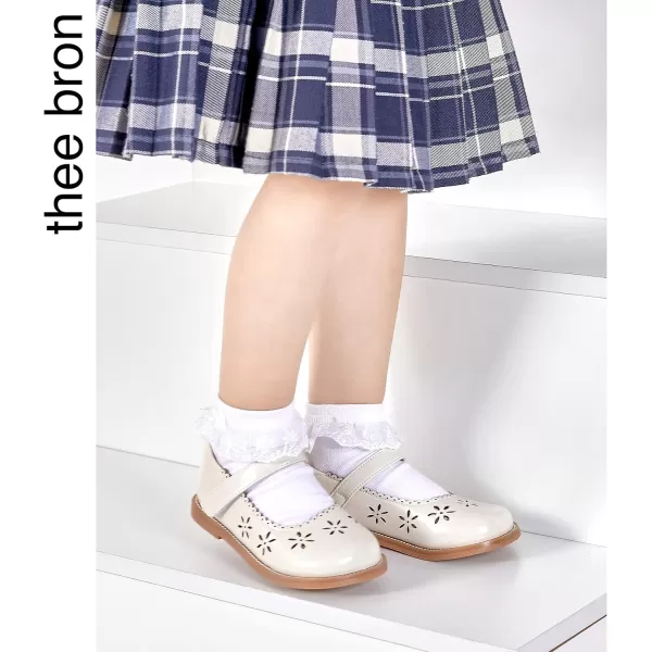 THEE BRON Girls Mary Jane Flats Toddler Kids School Uniform Party Dress ShoesAx306beige