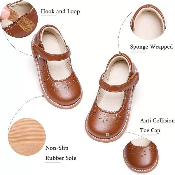 THEE BRON Girls Mary Jane Flats Toddler Kids School Uniform Party Dress ShoesAx306brown