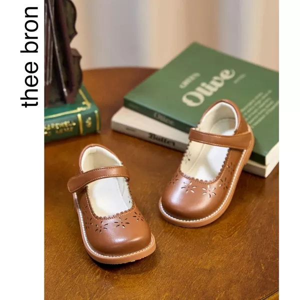 THEE BRON Girls Mary Jane Flats Toddler Kids School Uniform Party Dress ShoesAx306brown