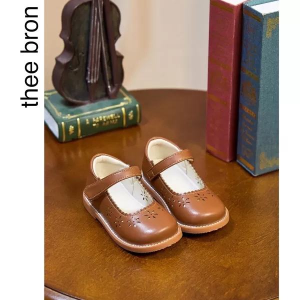 THEE BRON Girls Mary Jane Flats Toddler Kids School Uniform Party Dress ShoesAx306brown